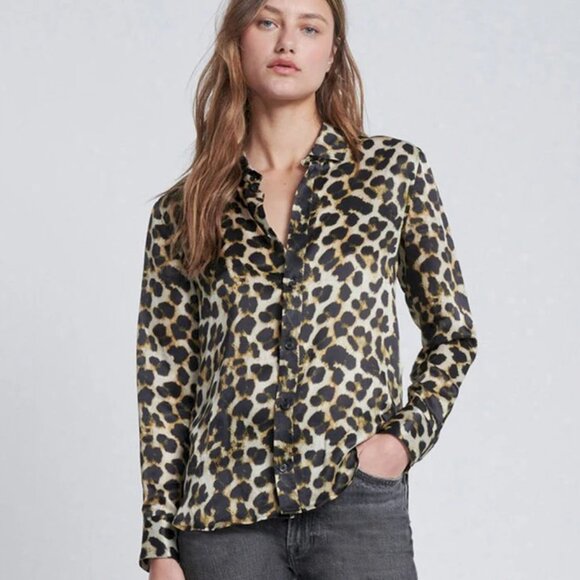 7 FOR ALL MANKIND Cheetah Print Silk Blend Long Sleeve Button Up Shirt Sz S - Picture 1 of 8